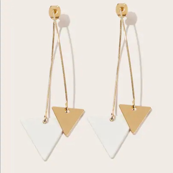 LAST SET White Gold Double Triangle Drop Earrings - Picture 2 of 4